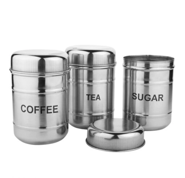 3 Pcs  Airtight Stainless Steel Tea Coffee Sugar Canister Set  700ml  Each - 700ml,  , Stainless Steel, Airtight, Set of 3